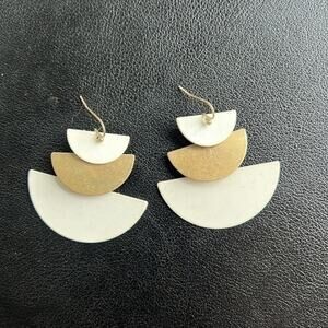 Gold and White Multi Size Half Moon Layered Earrings for Pierced Ears -OS